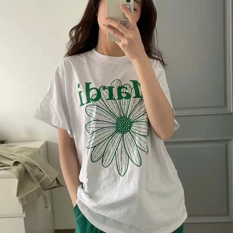 魅力的 ファッション 可愛い アルファベット プリント 花模様 着瘦せ 快適 ゆったり トップス Ｔシャツ
