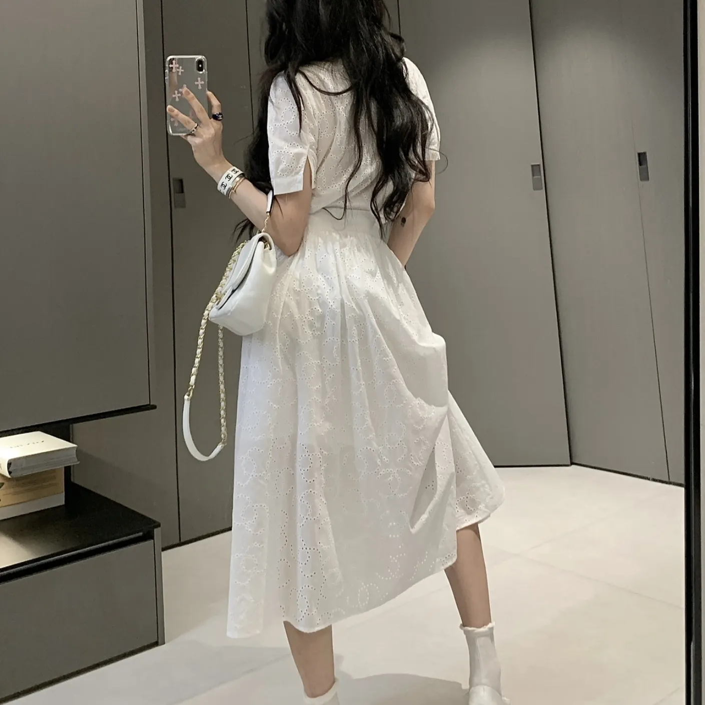 『S-L』早春 新作 カットアウト レタリング 半袖 シャツ ロングスカート