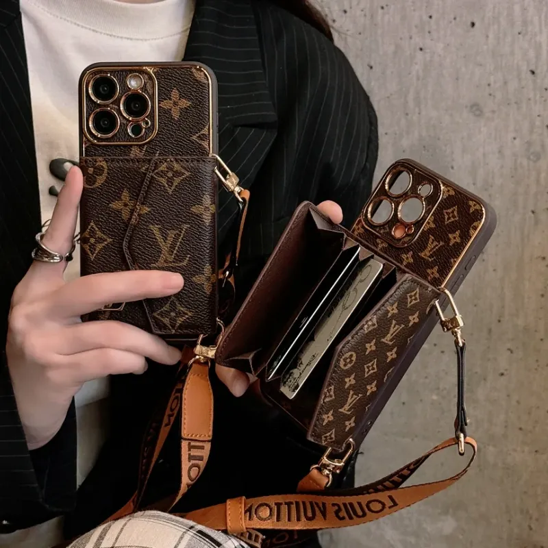 スタイリッシュ多機能 ストラップ付き高級レザー iPhone ウォレット ケース