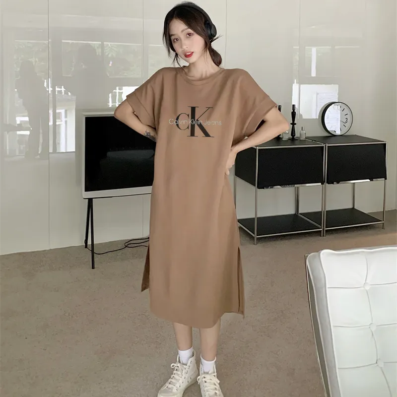 『L-4XL』トレンディなデザイン カジュアル プリント柄 Aラインシルエット ロング丈ワンピース