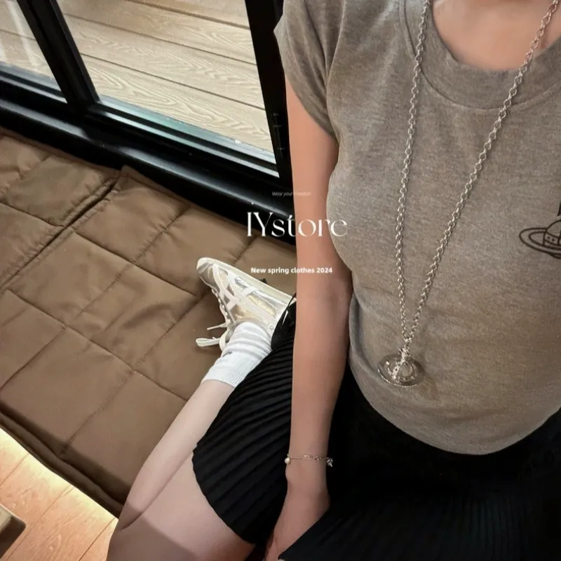 『S-L』大活躍 着瘦せ 合わせやすいレギュラーホルダーラウンドネック半袖