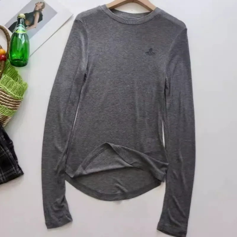 『S-L』上品 着瘦せ 快適レギュラーホルダープリントラウンドネック長袖