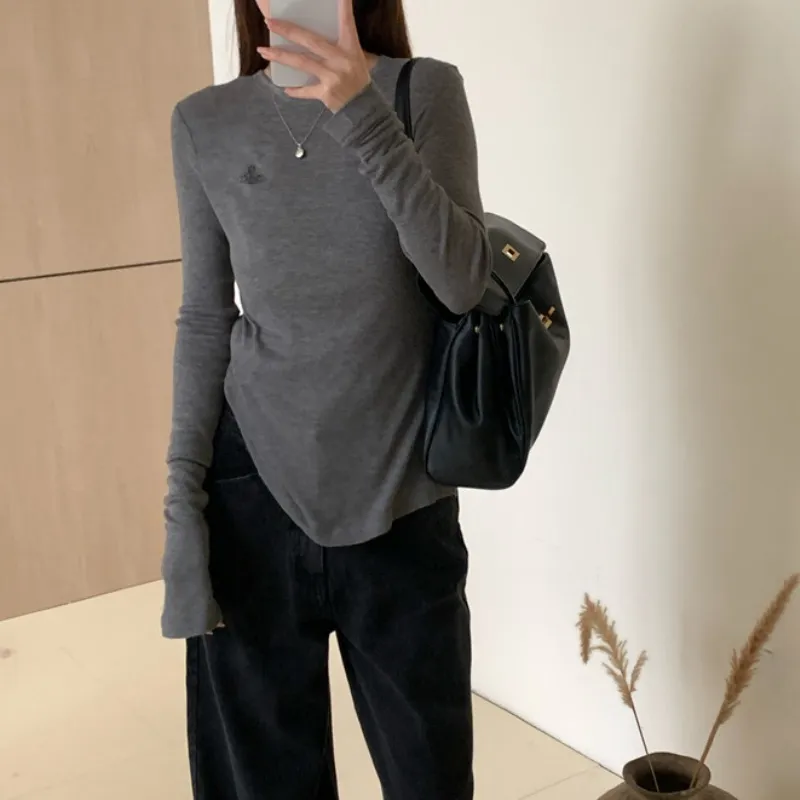 『S-L』上品 着瘦せ 快適レギュラーホルダープリントラウンドネック長袖
