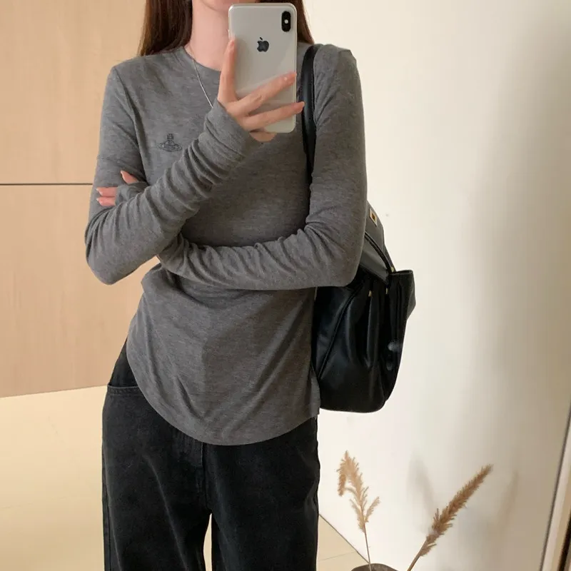 『S-L』上品 着瘦せ 快適レギュラーホルダープリントラウンドネック長袖