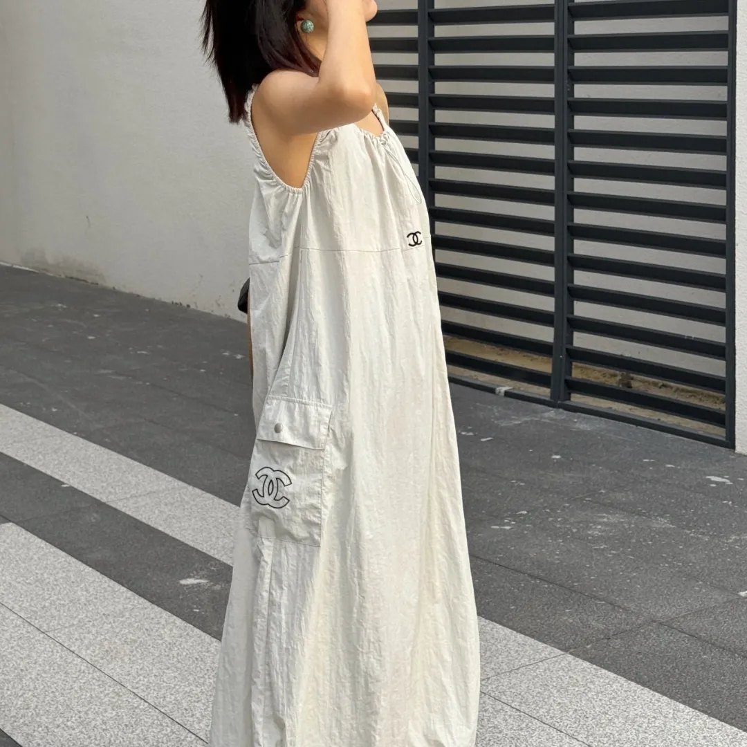 『S-L』高級素材 通気性 ワークウェアデザイン 快適 カジュアル リゾート風 ロングワンピース