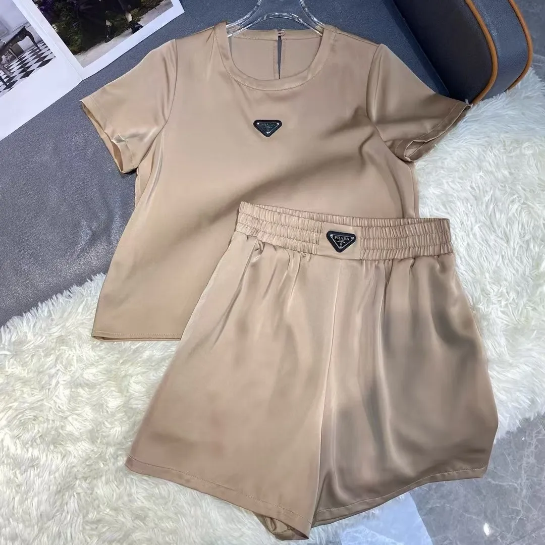 『S-L』夏 新作 三角ラベルデザイン ゴムウエスト 丸首 トップス ショートパンツ セットアップ