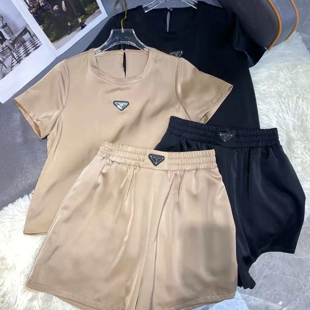 『S-L』夏 新作 三角ラベルデザイン ゴムウエスト 丸首 トップス ショートパンツ セットアップ