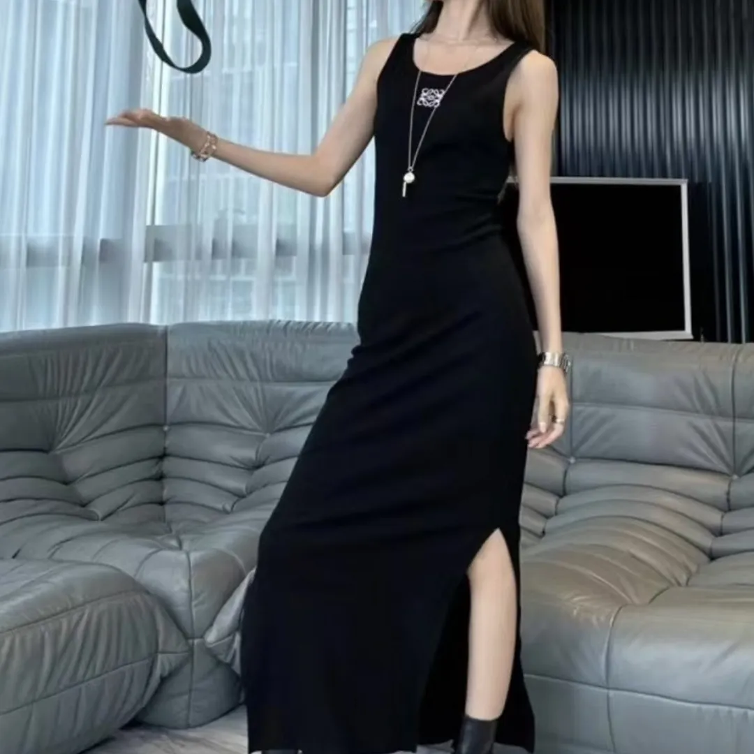 『S-L』美人度アップ 女子マスト フィット感 エレガント スリット タンクトップ ロングスカート