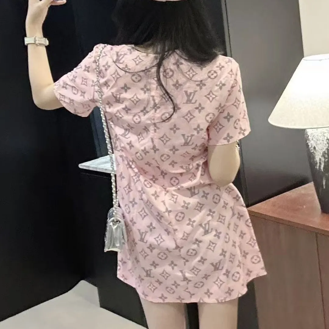 『S-L』高級感 快適 カジュアル アクティブ シンプル ロゴプリント ストレートワンピース