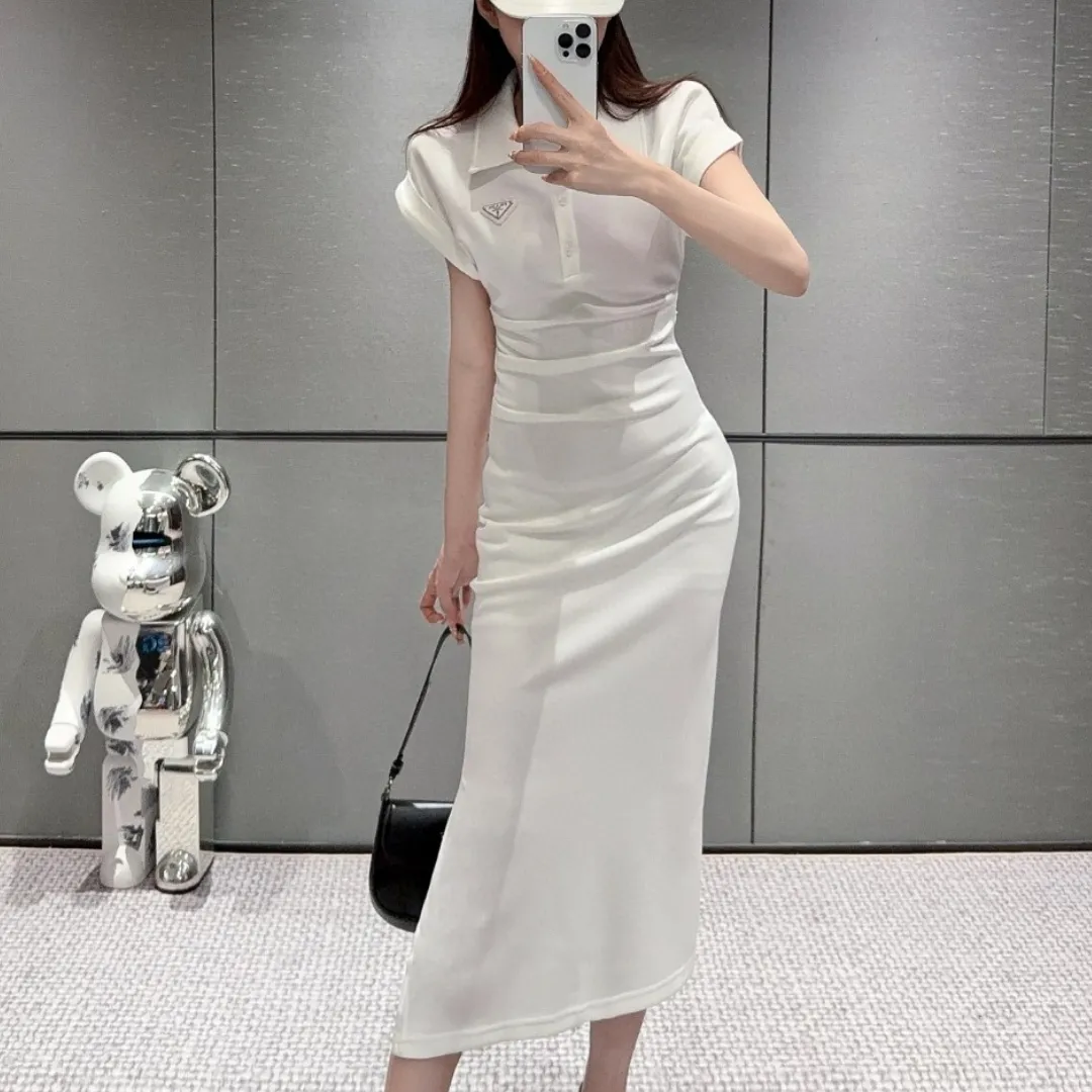 『S-L』優雅 ポロ襟 プリーツデザイン 細見え効果 日常 通勤 ぴったり ワンピース