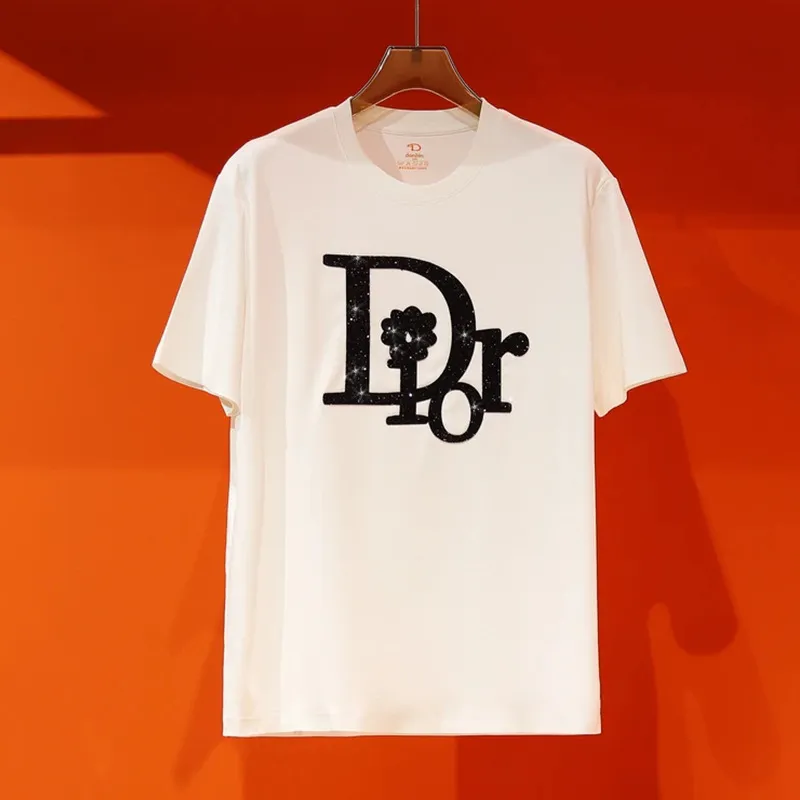 『S-3XL』夏 新作 プリント ホットフィックス クルーネック シルコットン 半袖 Tシャツ