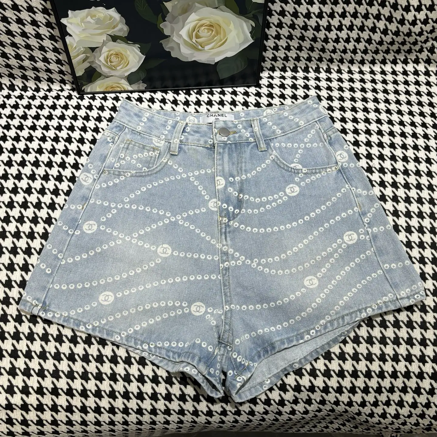 『S-XL』早春 新作 スタイリッシュ レーザーチェーン ハイウエスト スリミング デニムショーツ