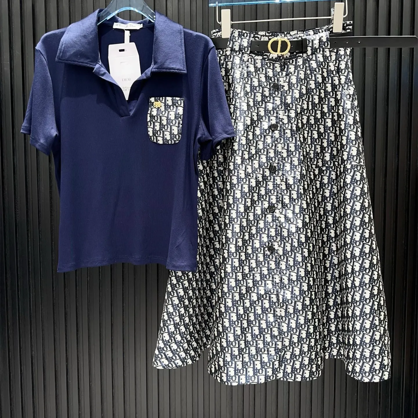 『S-L』ベルト付き 高級生地 上品 タータンカラー ニット シャツ ジャカード スカート セットアップ