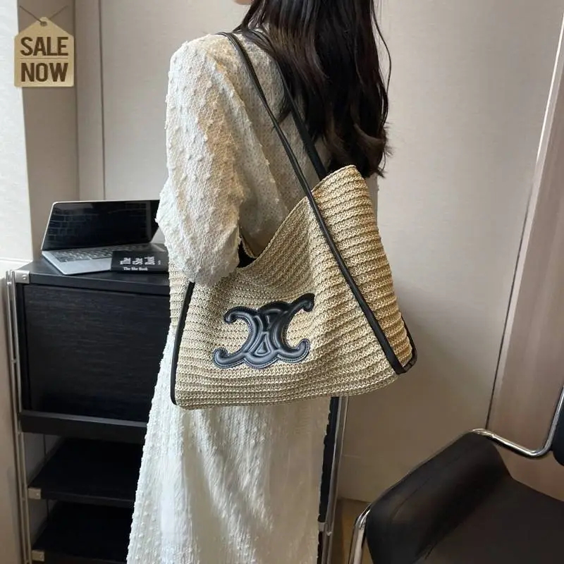 手編み バッグ ストロー トート バカンス ビーチ カジュアル ショルダー アンダーアーム
