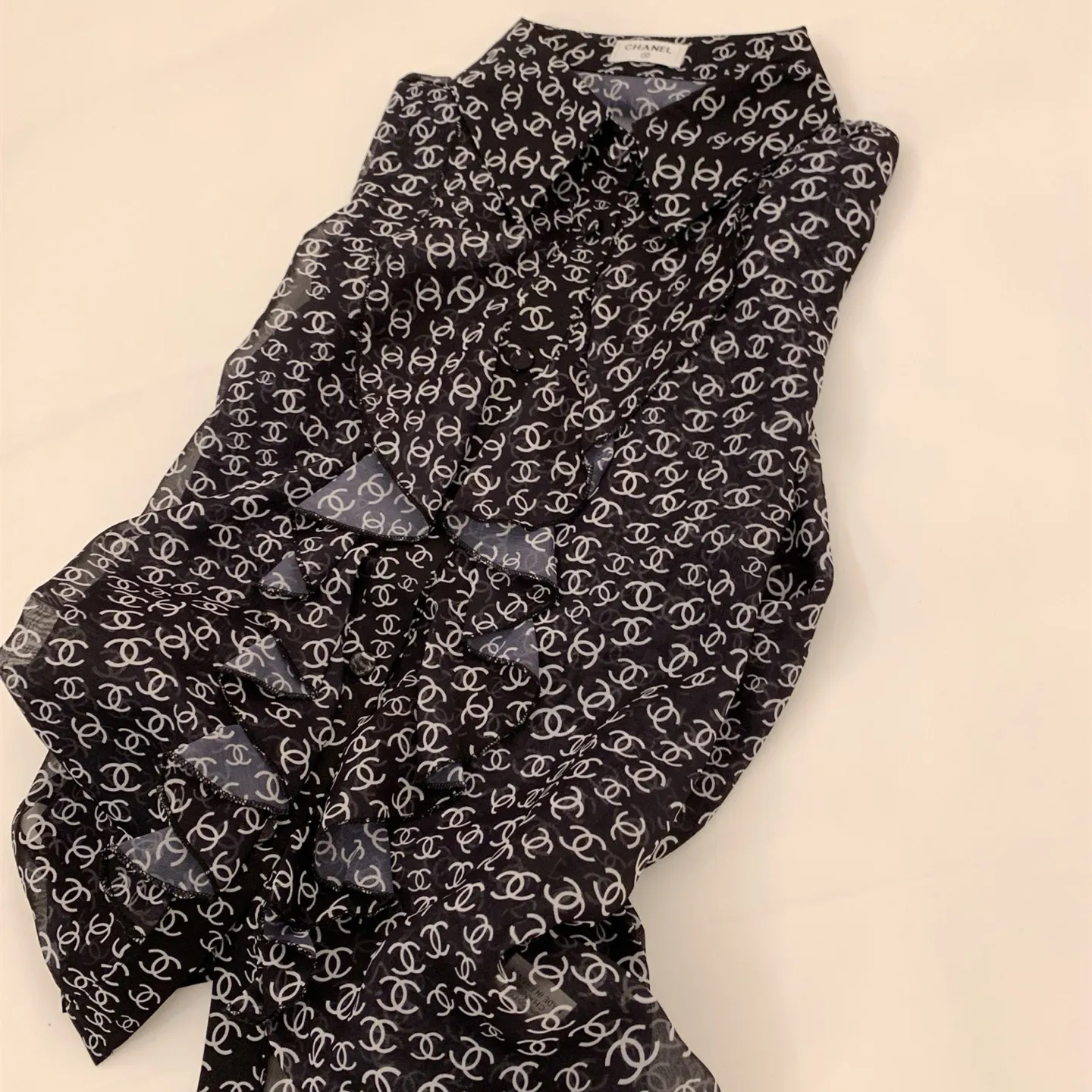 『S-L』透け感 フェミニン 軽やか 上品 フリル レース シフォン シャツ