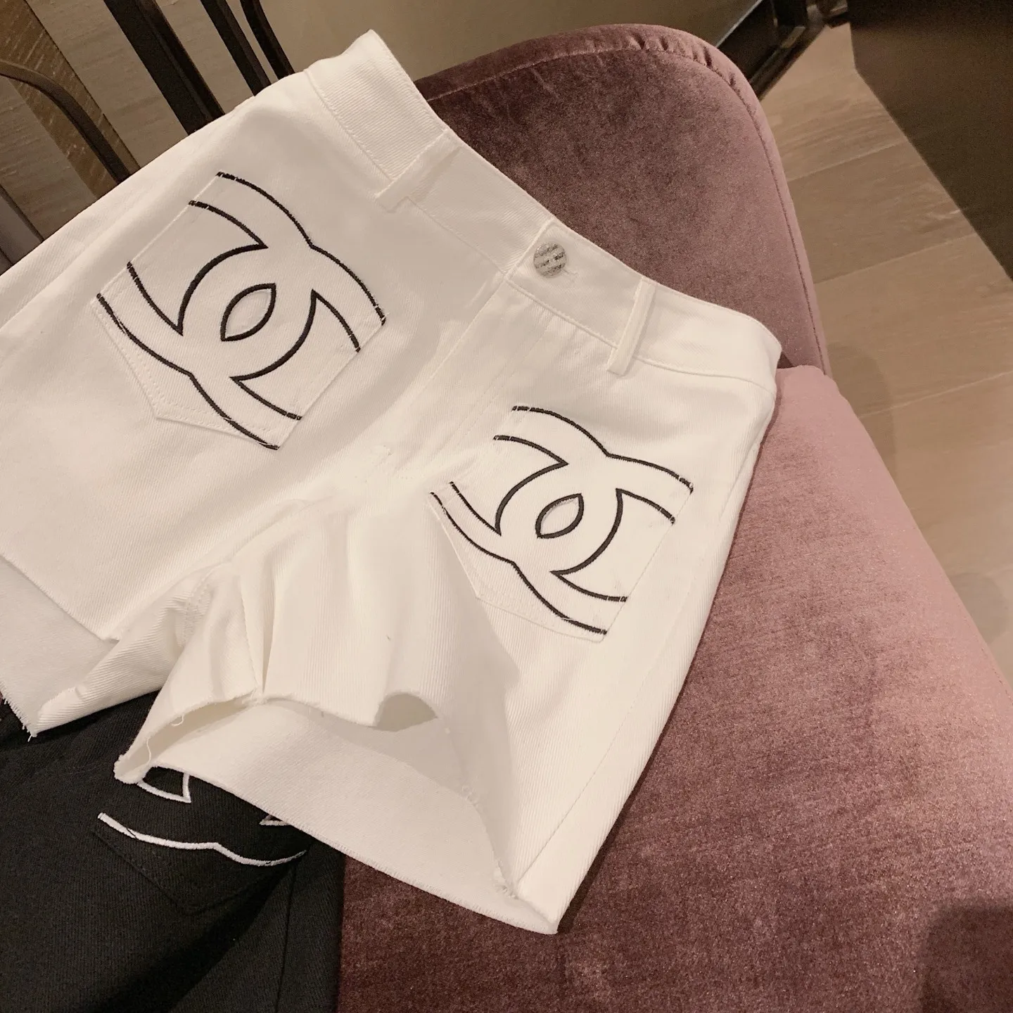 『S-L』ユニーク アンティーク レトロ ヴィンテージ 高級 カラーブロック 刺繍デザイン ポケット デニム ショートパンツ