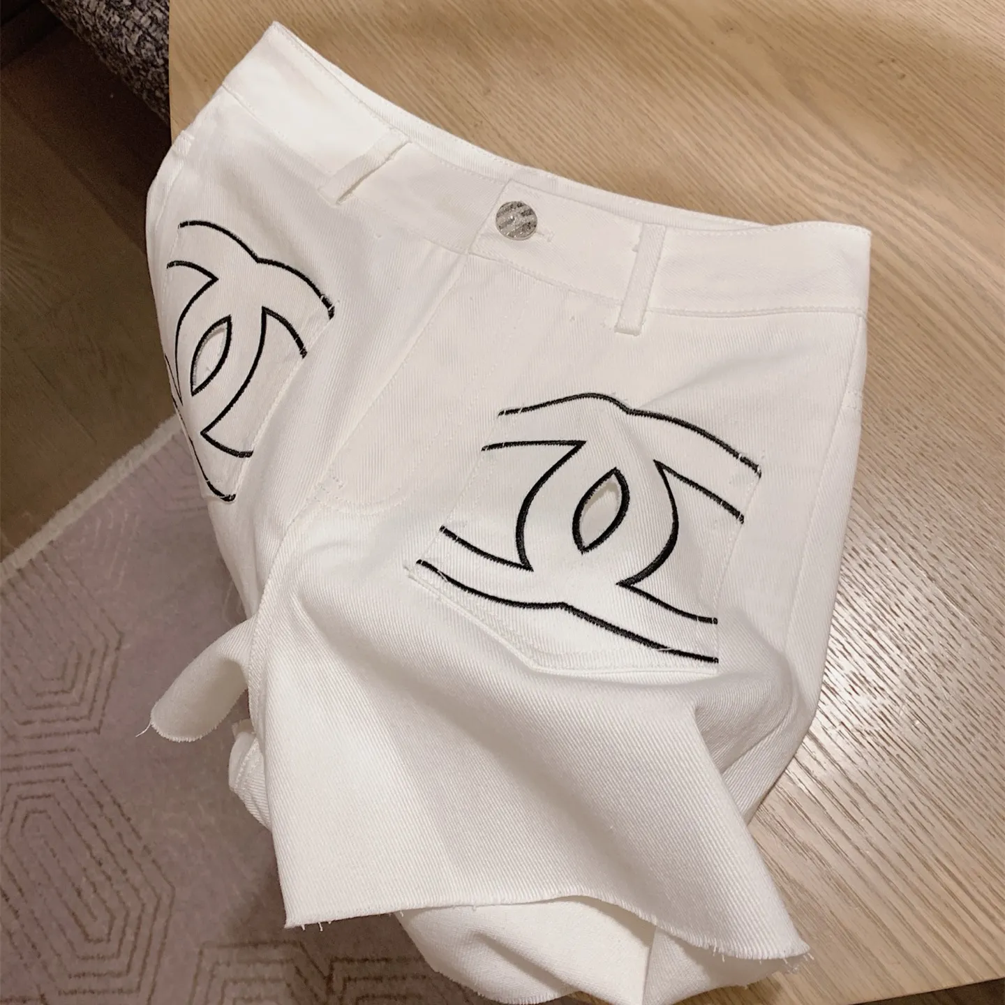 『S-L』ユニーク アンティーク レトロ ヴィンテージ 高級 カラーブロック 刺繍デザイン ポケット デニム ショートパンツ