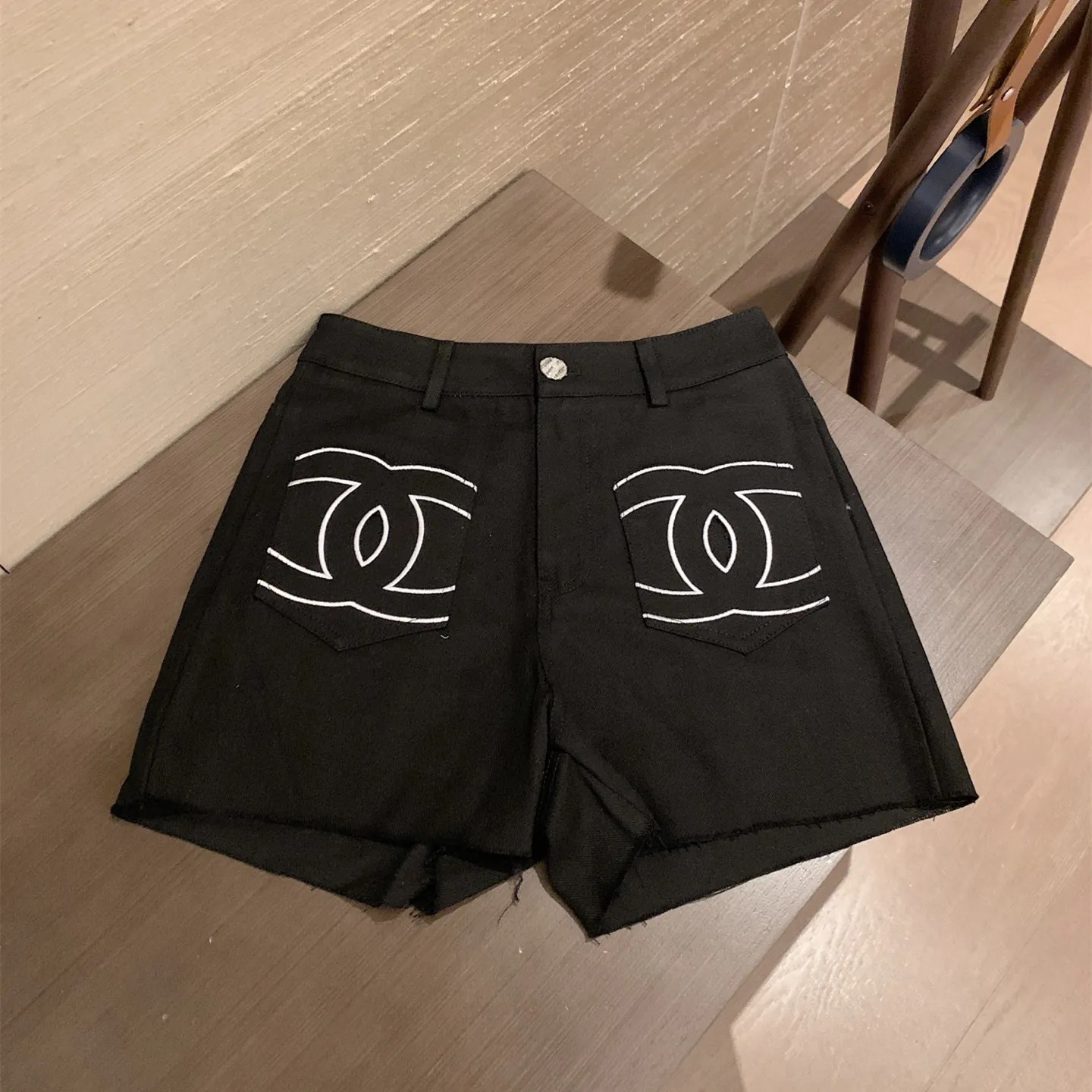 『S-L』ユニーク アンティーク レトロ ヴィンテージ 高級 カラーブロック 刺繍デザイン ポケット デニム ショートパンツ