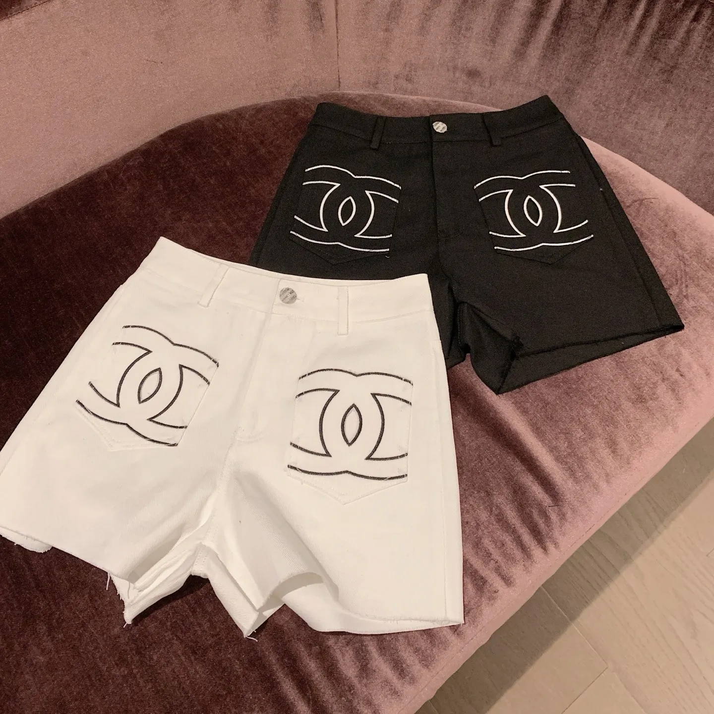 『S-L』ユニーク アンティーク レトロ ヴィンテージ 高級 カラーブロック 刺繍デザイン ポケット デニム ショートパンツ