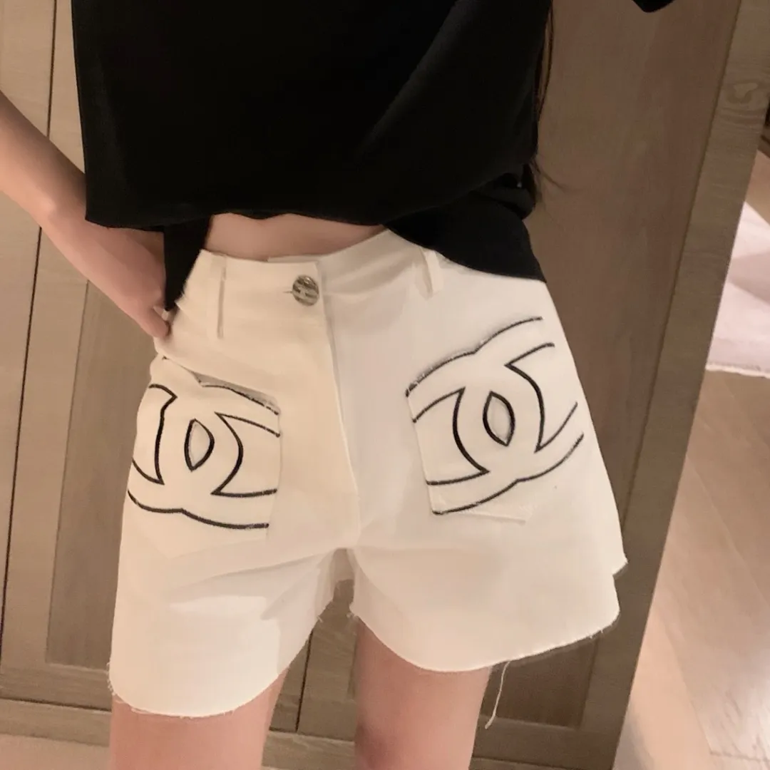 『S-L』ユニーク アンティーク レトロ ヴィンテージ 高級 カラーブロック 刺繍デザイン ポケット デニム ショートパンツ