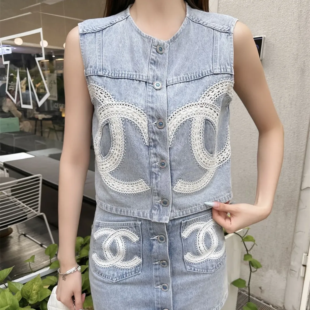 『S-L』春夏最新シリーズ 目立つおしゃれ ダブルCロゴ デニム ショート丈 タータンカラー トップス スカート ショーツ