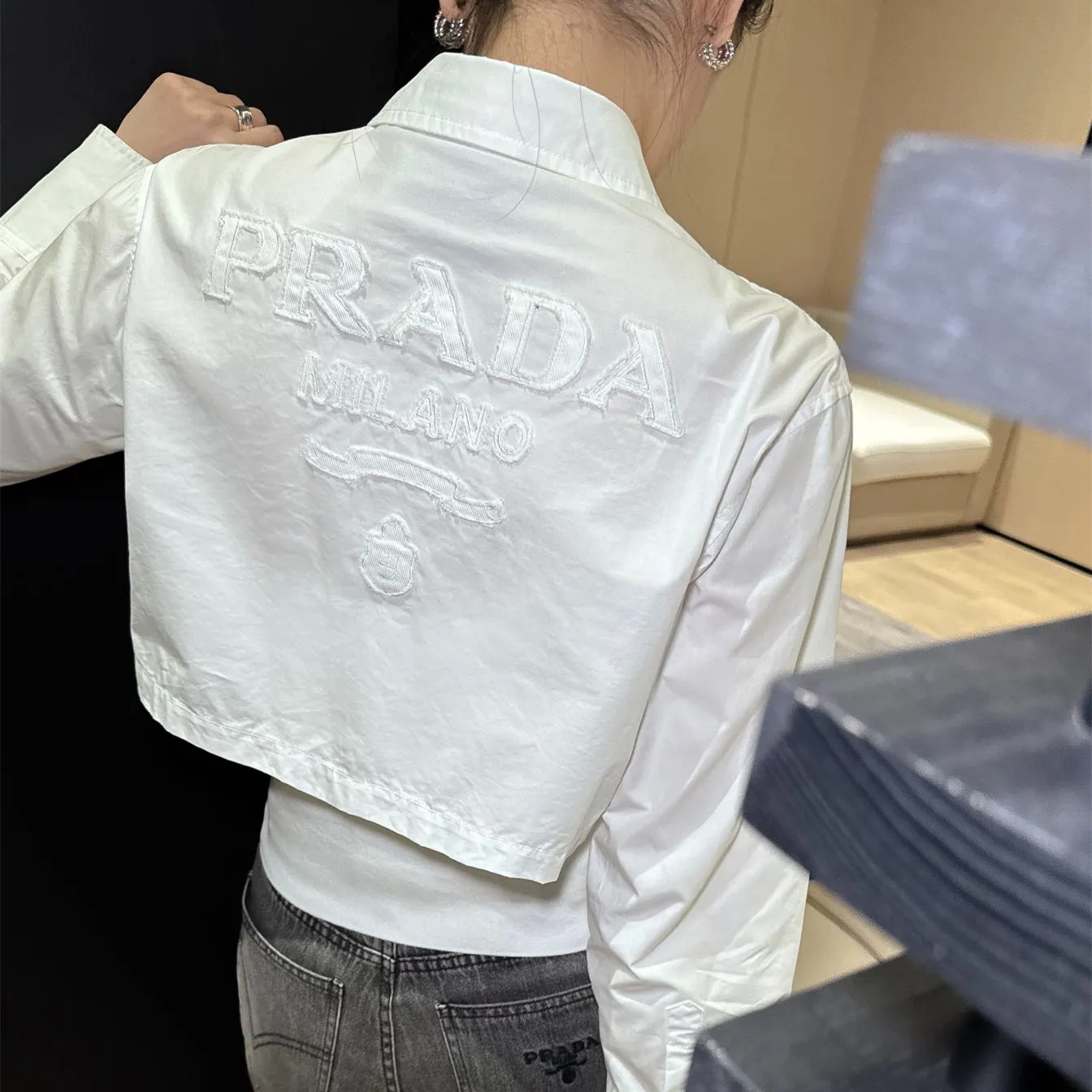 『S-L』ダブルポケットデコ 胸元ロゴ刺繍 パッチワーク タータンカラー 長袖 シャツ