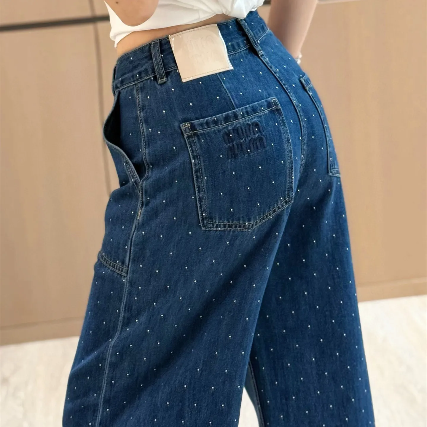 『S-L』春夏 新作 スパンコール 刺繍 ルーズ 感 クール ゆったり 清潔 シンプル 七分 ジーンズ