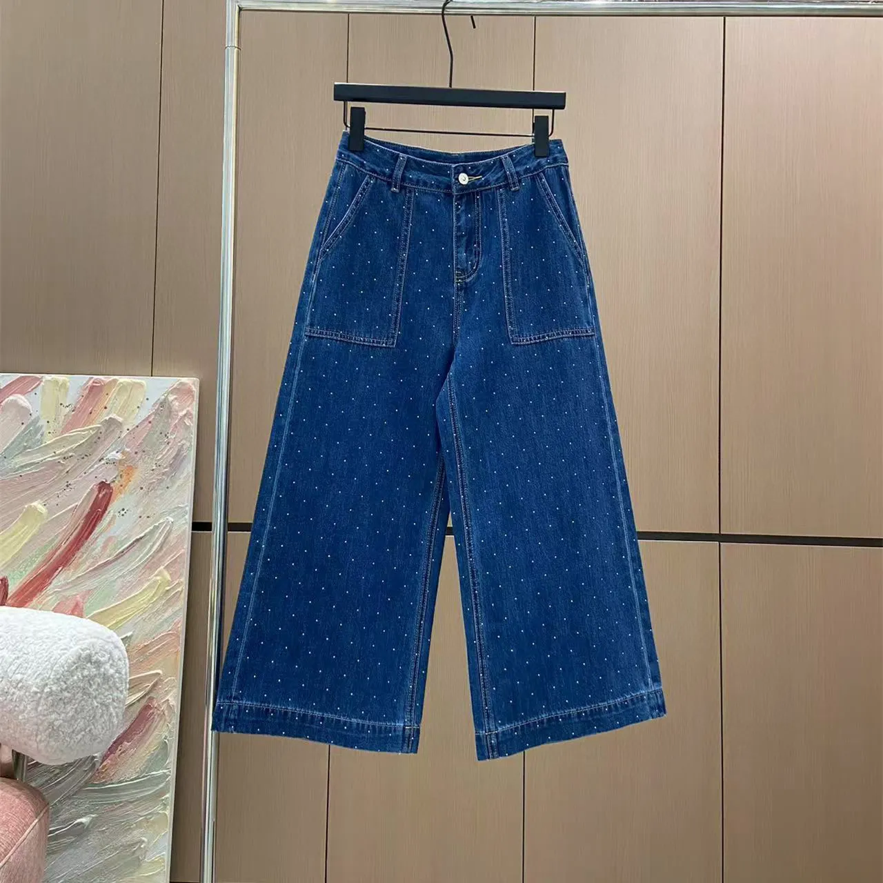 『S-L』春夏 新作 スパンコール 刺繍 ルーズ 感 クール ゆったり 清潔 シンプル 七分 ジーンズ