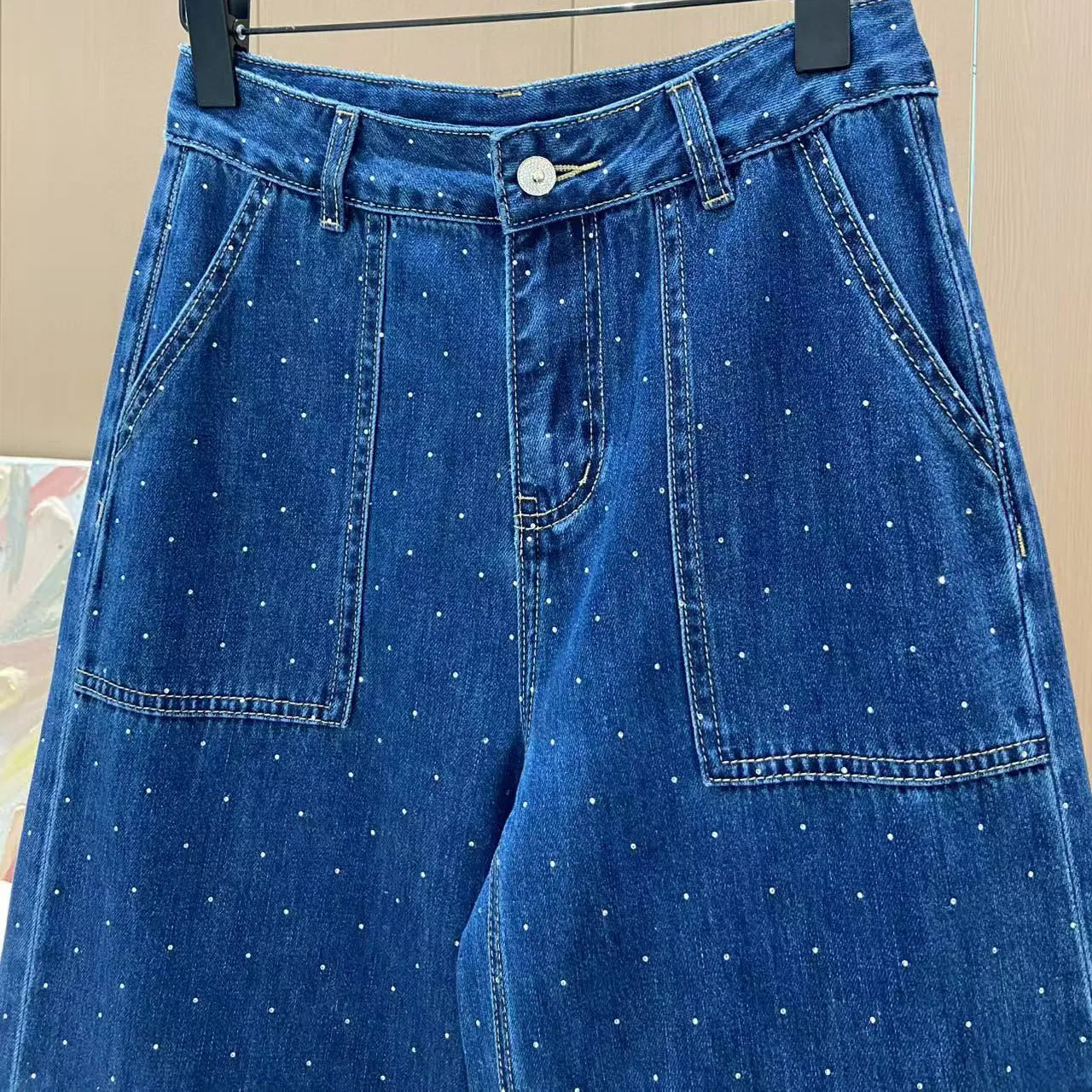 『S-L』春夏 新作 スパンコール 刺繍 ルーズ 感 クール ゆったり 清潔 シンプル 七分 ジーンズ