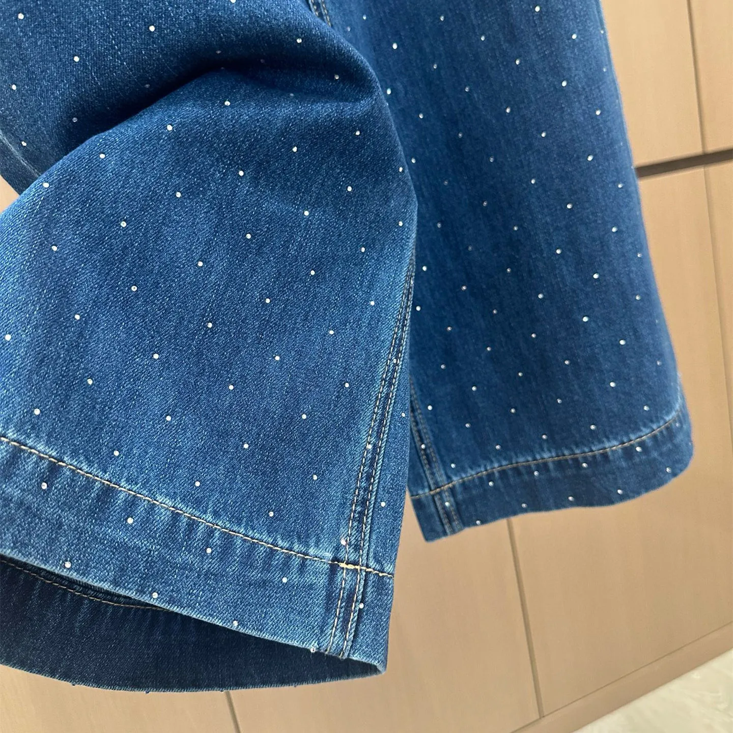 『S-L』春夏 新作 スパンコール 刺繍 ルーズ 感 クール ゆったり 清潔 シンプル 七分 ジーンズ
