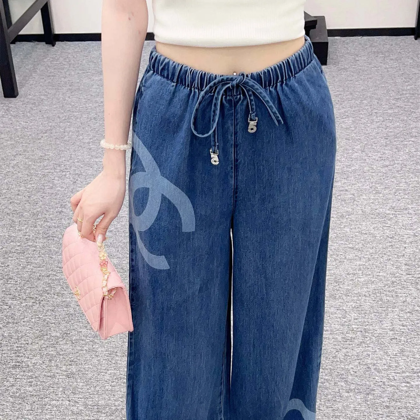 『S-L』おしゃれ ウォッシュ加工 柔らかい 肌ざわり良い ハイウエスト デニム ワイド ロング パンツ
