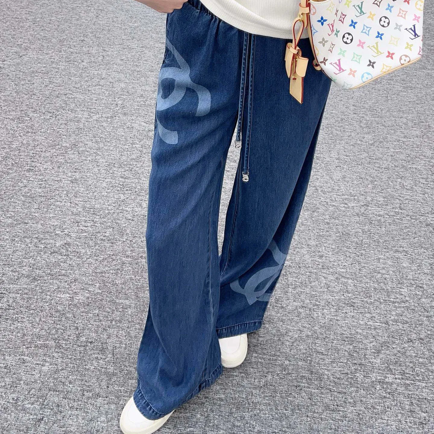 『S-L』おしゃれ ウォッシュ加工 柔らかい 肌ざわり良い ハイウエスト デニム ワイド ロング パンツ