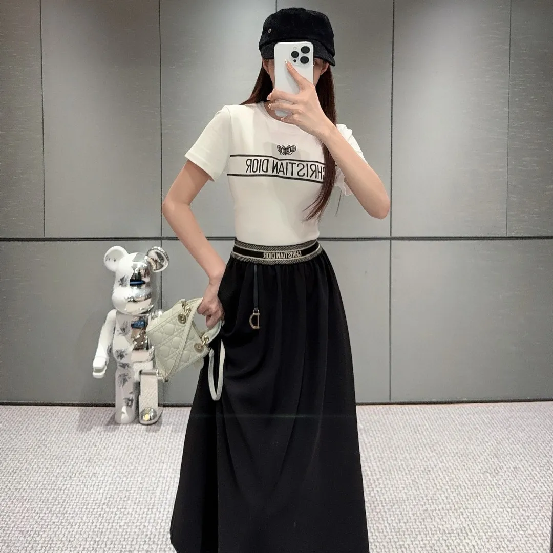 『S-L』おしゃれ 夏 涼しい レディース 着回し 便利 シンプル リブ ウエスト ロゴ デコ カジュアル スカート