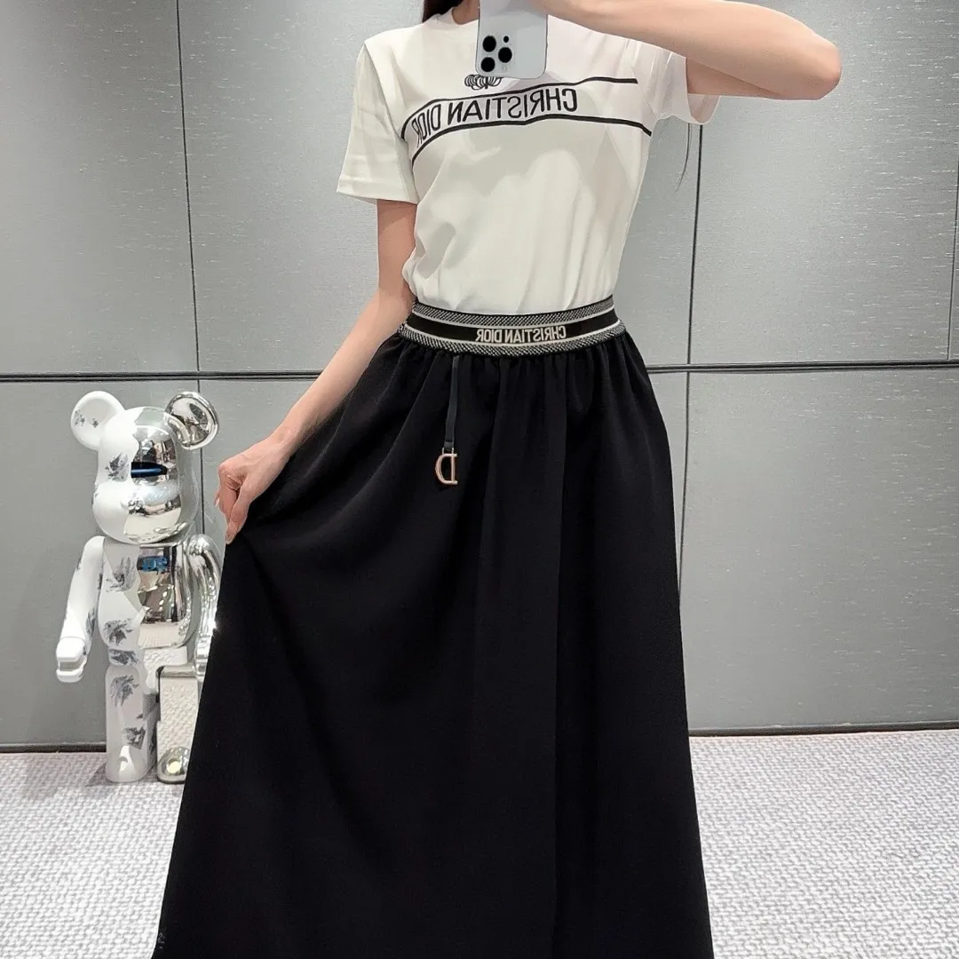 『S-L』おしゃれ 夏 涼しい レディース 着回し 便利 シンプル リブ ウエスト ロゴ デコ カジュアル スカート