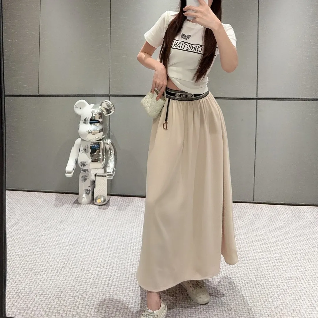『S-L』おしゃれ 夏 涼しい レディース 着回し 便利 シンプル リブ ウエスト ロゴ デコ カジュアル スカート