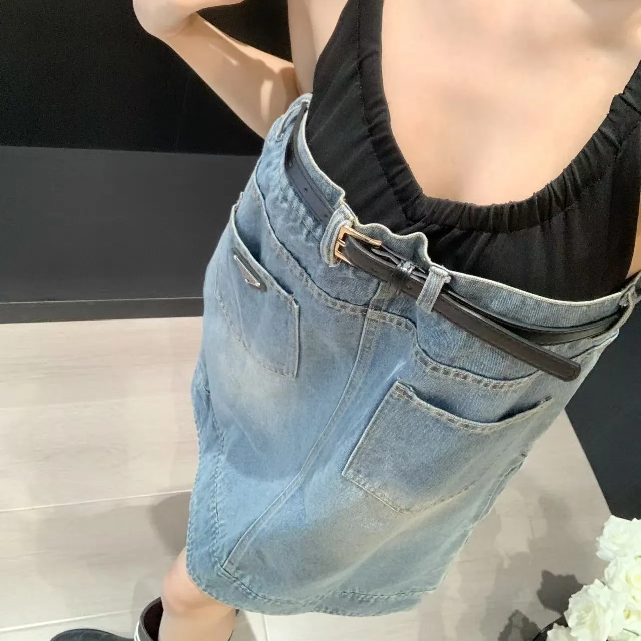 『S-L』超 ピュア スタイル 抜群 高く見せ ボディ ライン ギャル 元気 レトロ デニム ストラップ ワンピース