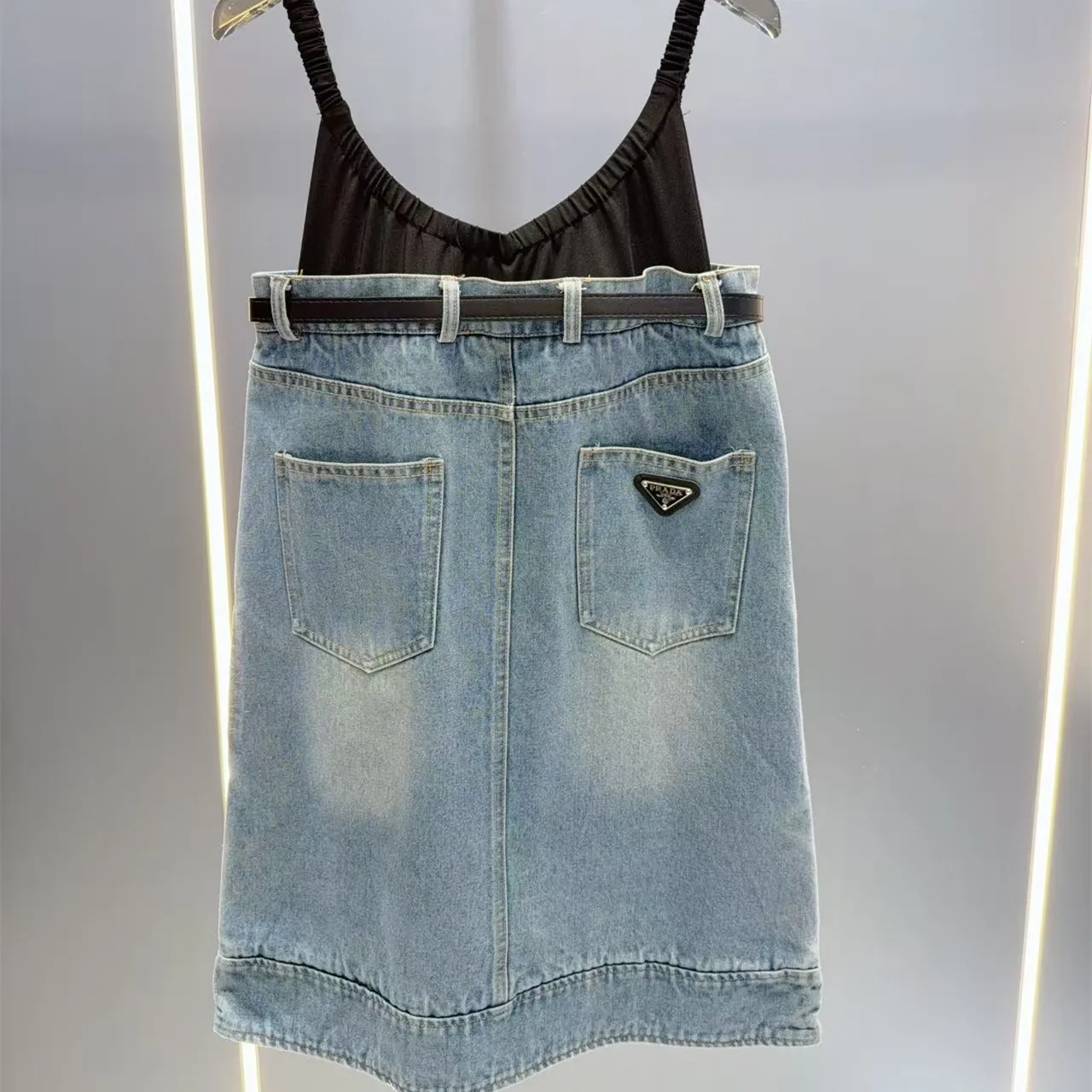 『S-L』超 ピュア スタイル 抜群 高く見せ ボディ ライン ギャル 元気 レトロ デニム ストラップ ワンピース