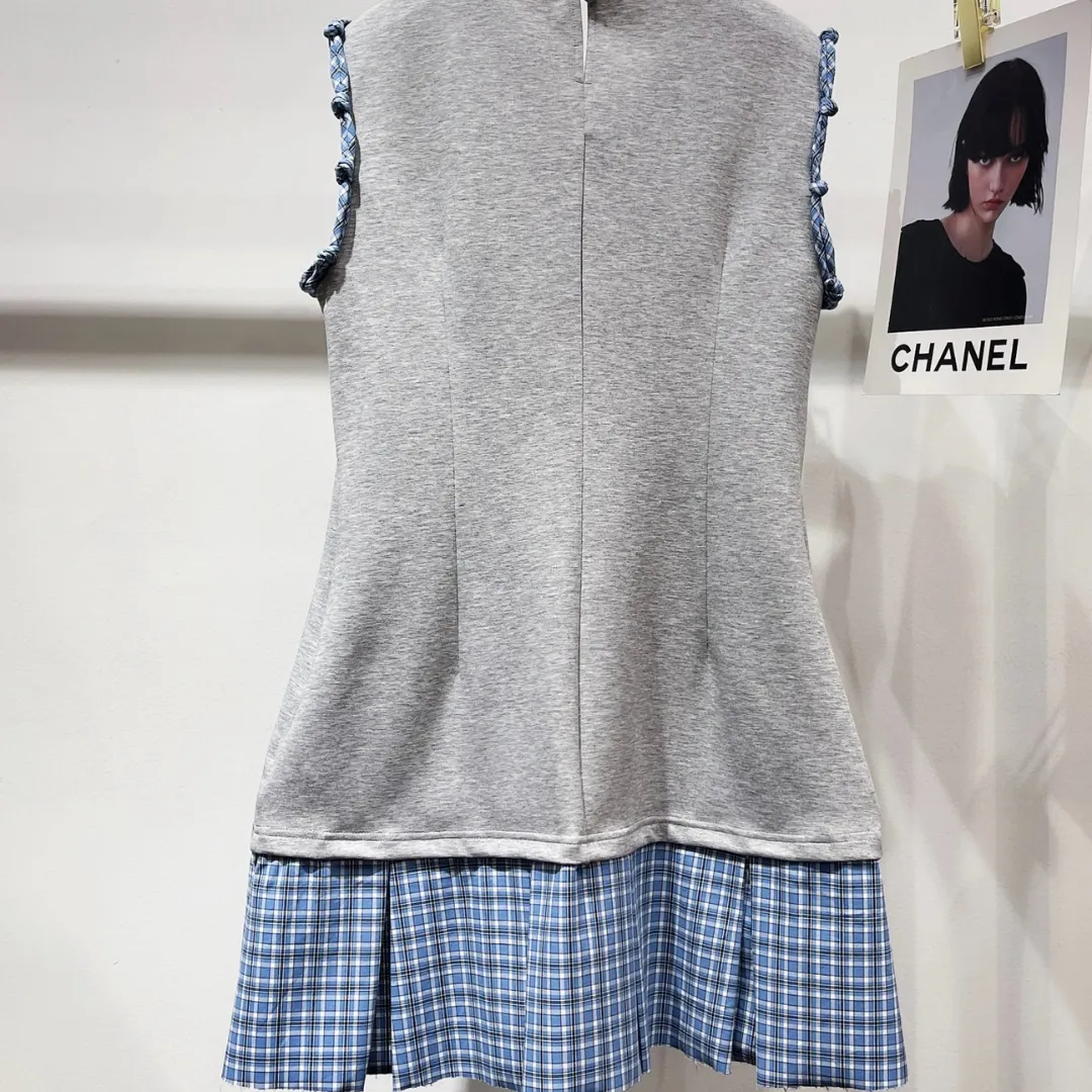 『S-L』おすすめ 魅力的 売れ筋 トレンド ノースリーブ チェック柄  切り替え 2色 ワンピース