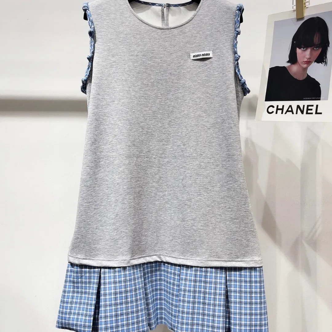 『S-L』おすすめ 魅力的 売れ筋 トレンド ノースリーブ チェック柄  切り替え 2色 ワンピース