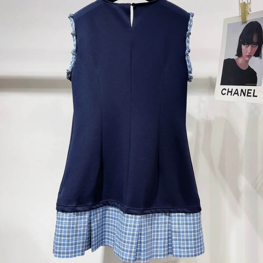 『S-L』おすすめ 魅力的 売れ筋 トレンド ノースリーブ チェック柄  切り替え 2色 ワンピース