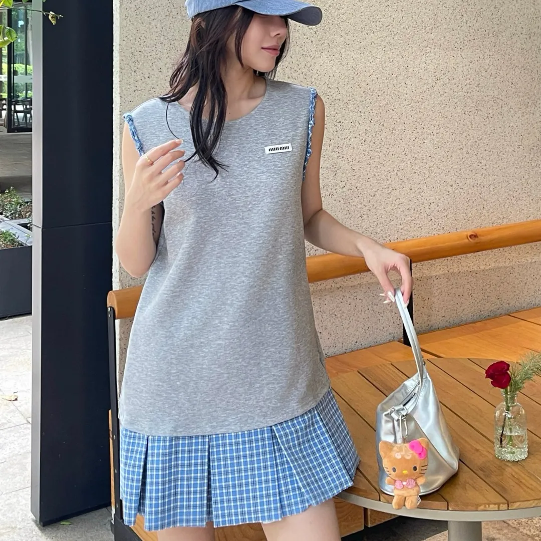 『S-L』おすすめ 魅力的 売れ筋 トレンド ノースリーブ チェック柄  切り替え 2色 ワンピース