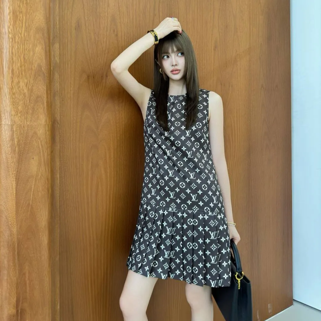 『S-L』好感度100％ 大注目 高級感 セレブリティ パーティ プリント ノースリーブ ワンピース