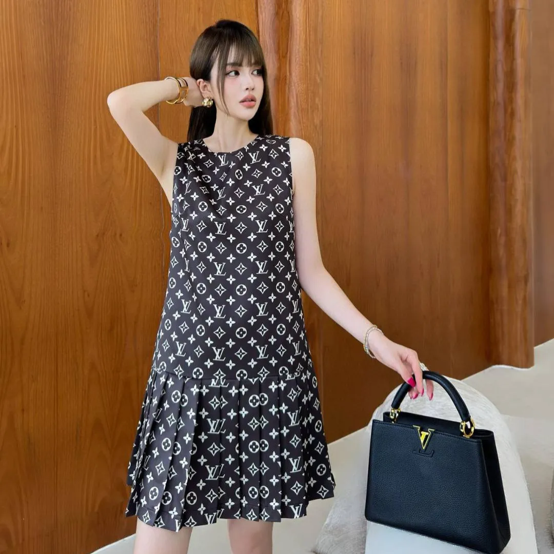 『S-L』好感度100％ 大注目 高級感 セレブリティ パーティ プリント ノースリーブ ワンピース