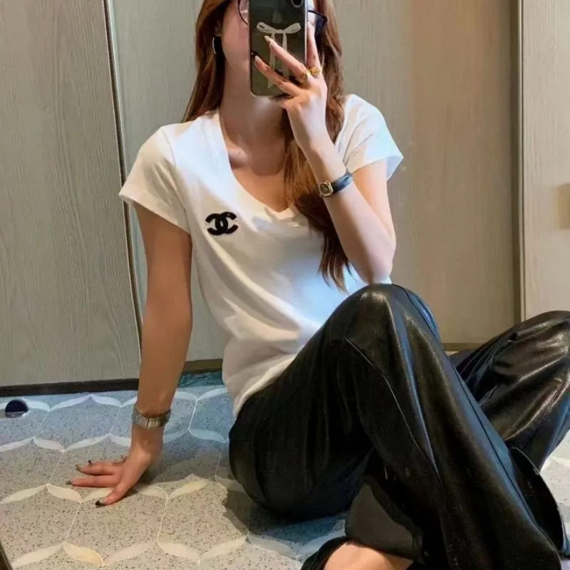 『S-L』元気いっぱい 好感度UP 通気性 着心地良い ファッションフェミニン Vネック半袖Tシャツ