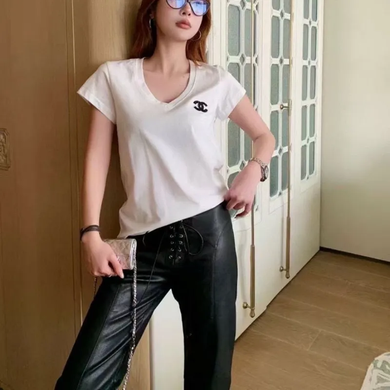『S-L』元気いっぱい 好感度UP 通気性 着心地良い ファッションフェミニン Vネック半袖Tシャツ