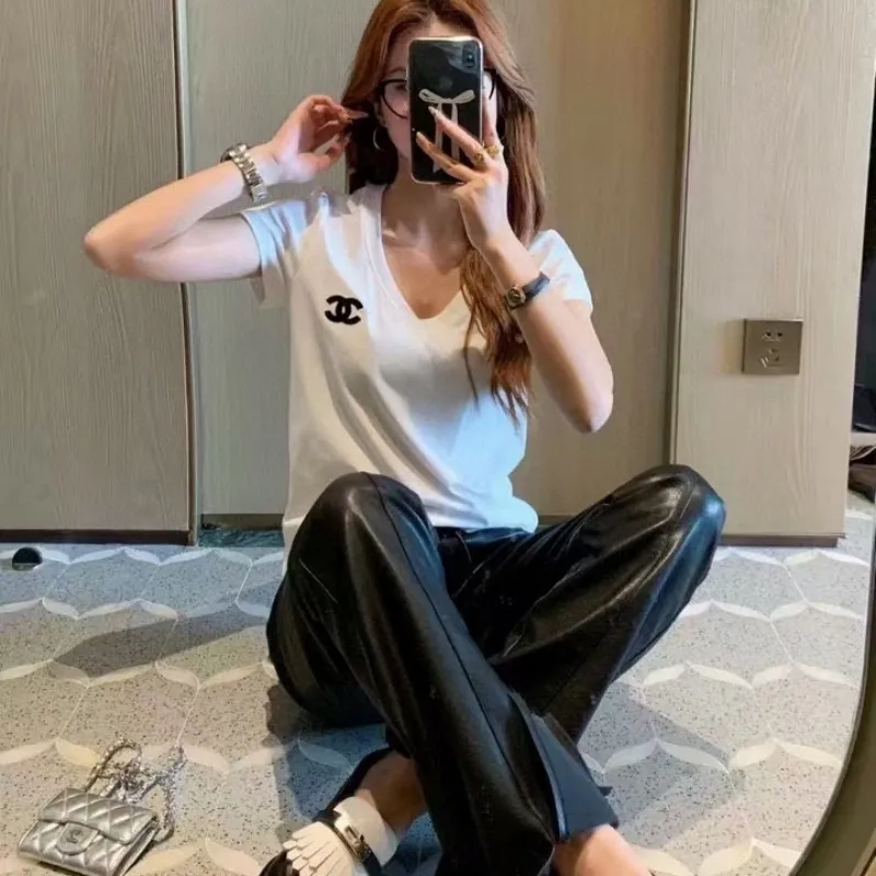 『S-L』元気いっぱい 好感度UP 通気性 着心地良い ファッションフェミニン Vネック半袖Tシャツ
