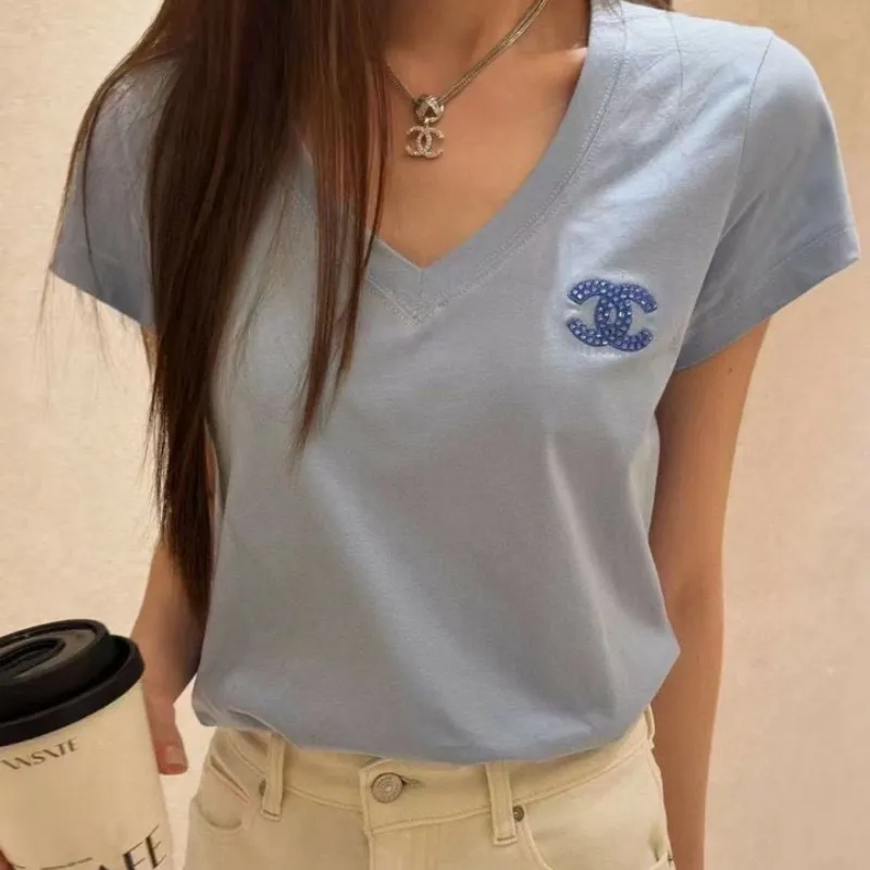 『S-L』元気いっぱい 好感度UP 通気性 着心地良い ファッションフェミニン Vネック半袖Tシャツ