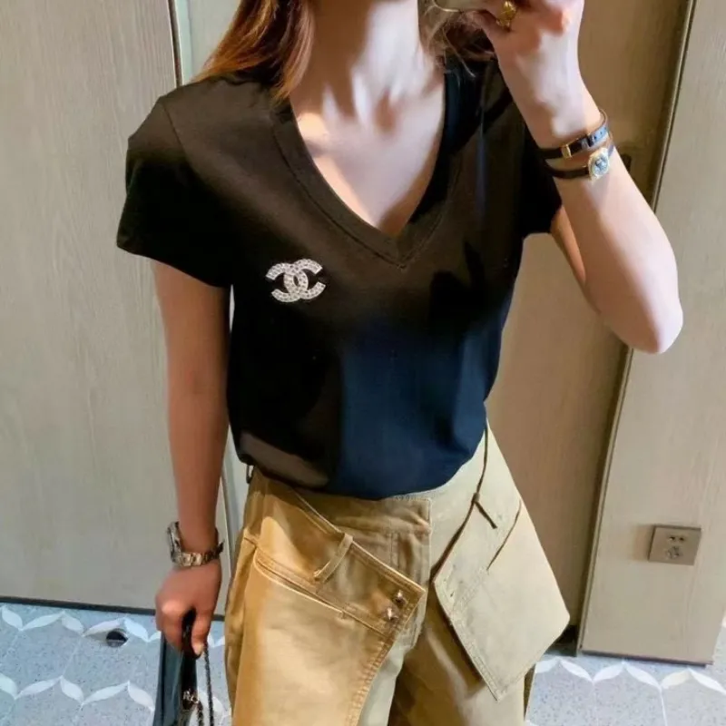 『S-L』元気いっぱい 好感度UP 通気性 着心地良い ファッションフェミニン Vネック半袖Tシャツ