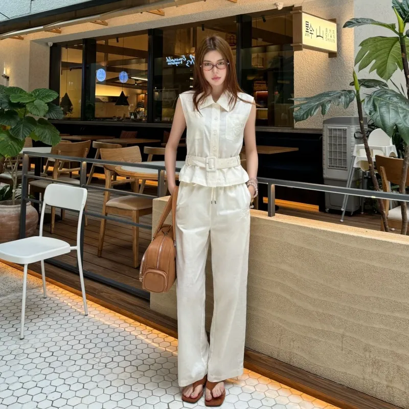 『S-L』美人度アップ 絶対欲しい 気質満点 優しい雰囲気 高級感 ベルト付き  セットアップ