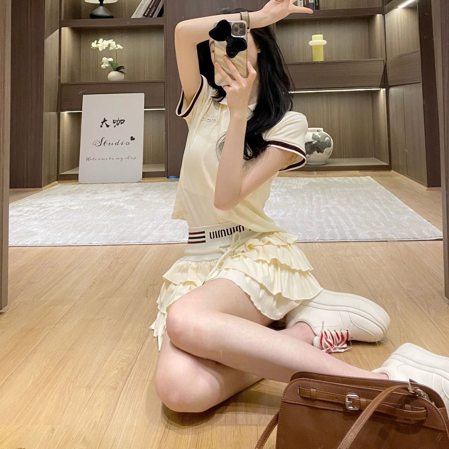 『S-L』美人度アップ 大好評 スウィート キャンパス フリル セットアップ